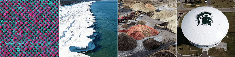 Color infrared switchgrass, color ice, stockpile volumes and water tower